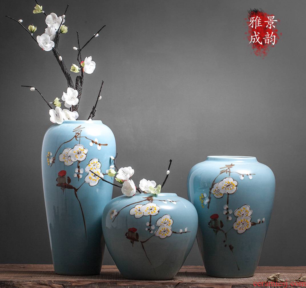 Jingdezhen ceramic new Chinese style living room table flower arranging flower vase furnishing articles home TV ark, porcelain arts and crafts