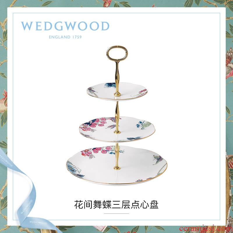 WEDGWOOD waterford WEDGWOOD sphenoid ipads porcelain flowers dance three the layers of snack plate of European afternoon tea cake plate box