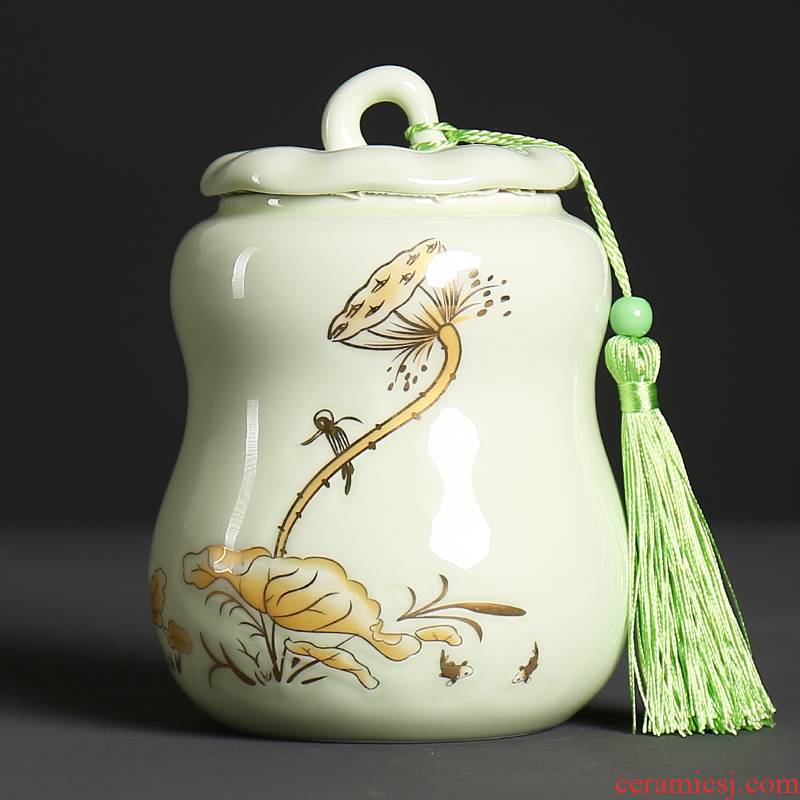 Ceramic POTS lotus caddy fixings Ceramic large seal pot home longjing receives small gourd jar
