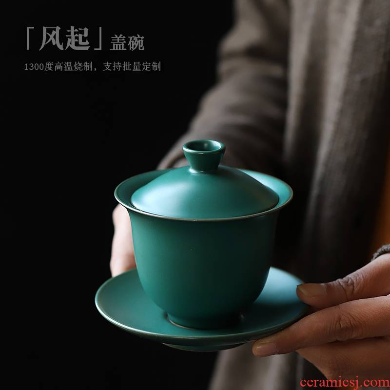 ShangYan retro ceramic tureen large cups kung fu tea tea bowl three tureen worship cups of tea bowl