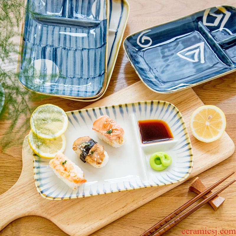 Snacks Japanese frame plate ceramic dish of hot pot dishes flavor dish of children 's breakfast tray under the glaze color blue and white