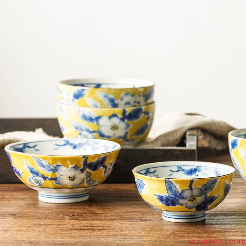 Japan imports prosperous Huang Cai tall bowl prevent iron bowl under the glaze made pottery bowls Japanese - style tableware rice bowls to eat bread and butter