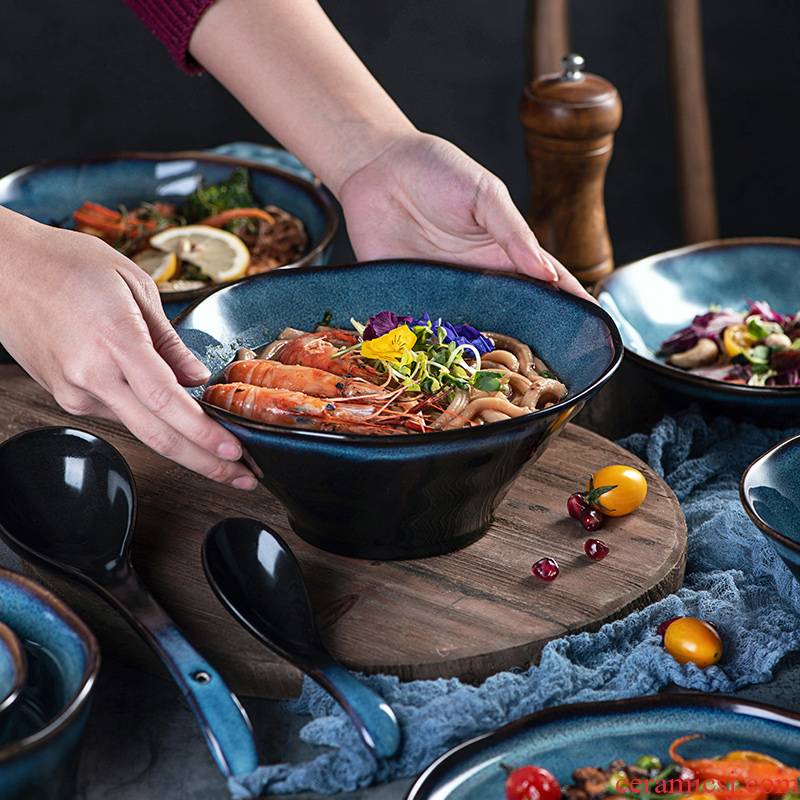 Japanese variable glaze ceramic tableware home meters large bowl of soup bowl dish bowl dish dish dish creative salad