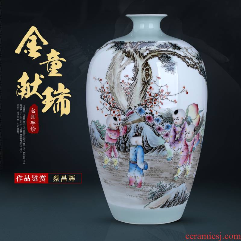 The Master of jingdezhen hand - made of golden boy delight in big ceramic vase household adornment wine rich ancient frame is placed in the living room