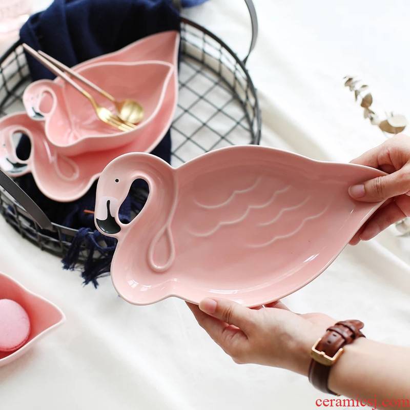 By the valley of life ins creative flamingos ceramic tableware rice bowl dessert snacks plate plate plate household