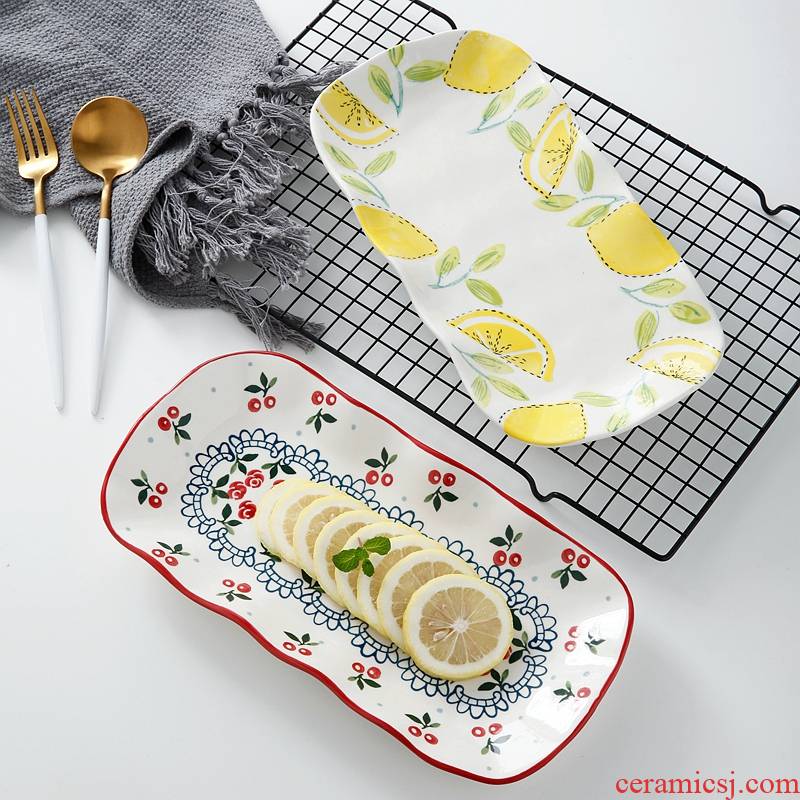 Ceramic fish dish creative household Nordic large rectangular plate steamed fish web celebrity ins breakfast tray plate