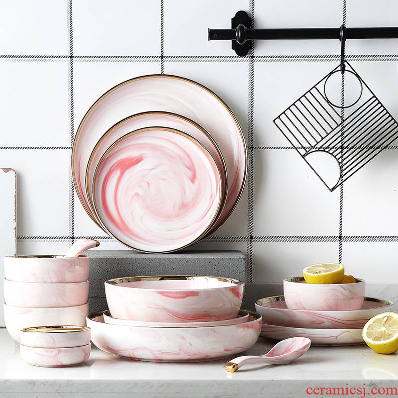 Tinyhome northern wind pink marble up phnom penh ceramic tableware suit household people eat dishes suit