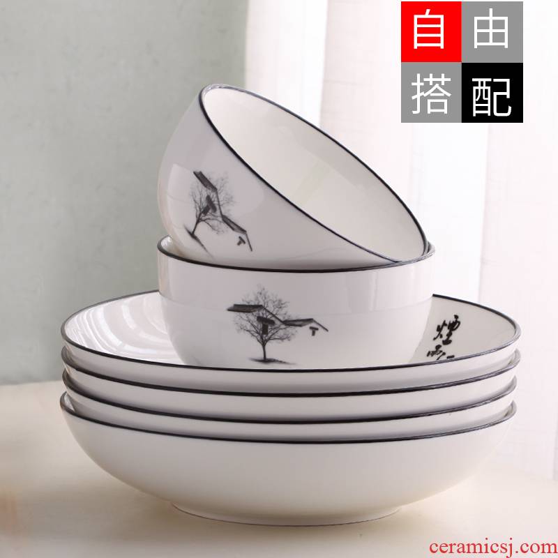 Bowl dish dish of household ceramic rice Bowl rainbow such as Bowl dish fish dishes glair simple art creative Chinese ink painting
