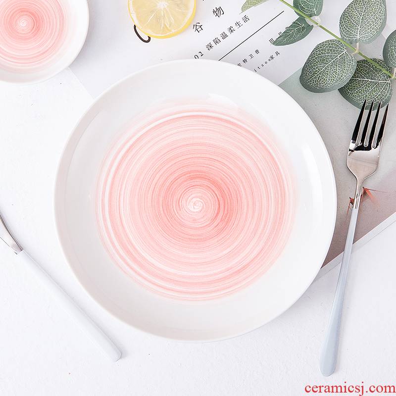 Plate ins tableware small and pure and fresh wind sheng new flat ceramic Plate fish Plate Plate LIDS, household breakfast tray