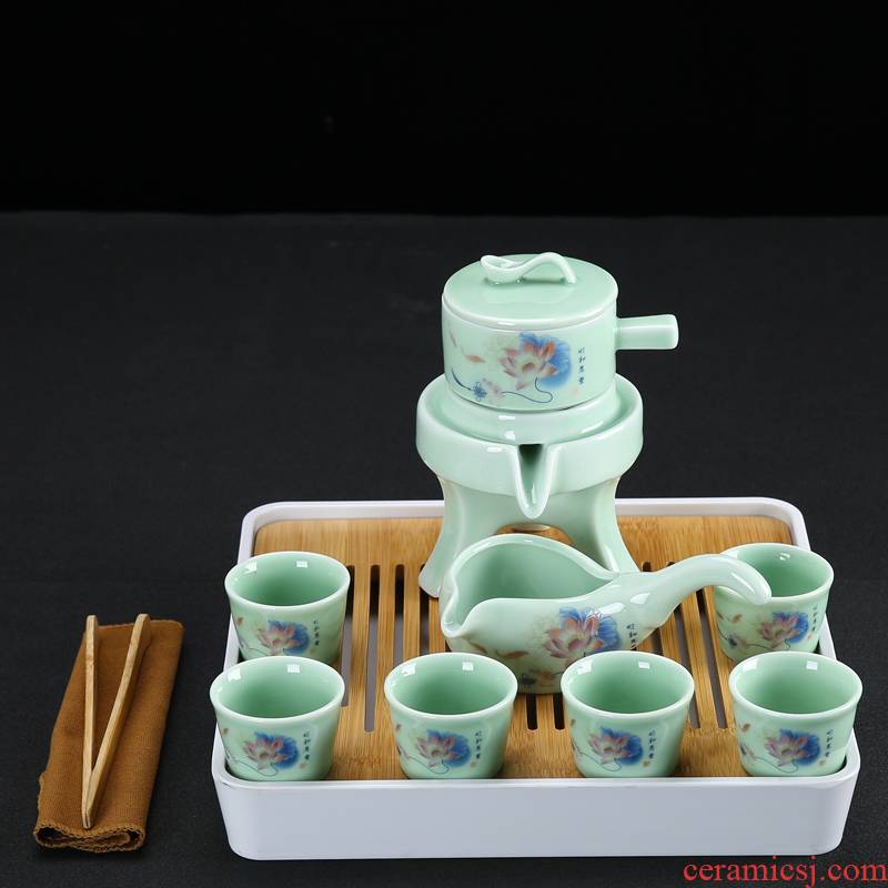 Ceramic tea set kung fu tea set household contracted celadon teacup full semi - automatic restoring ancient ways the lazy creative tea tray