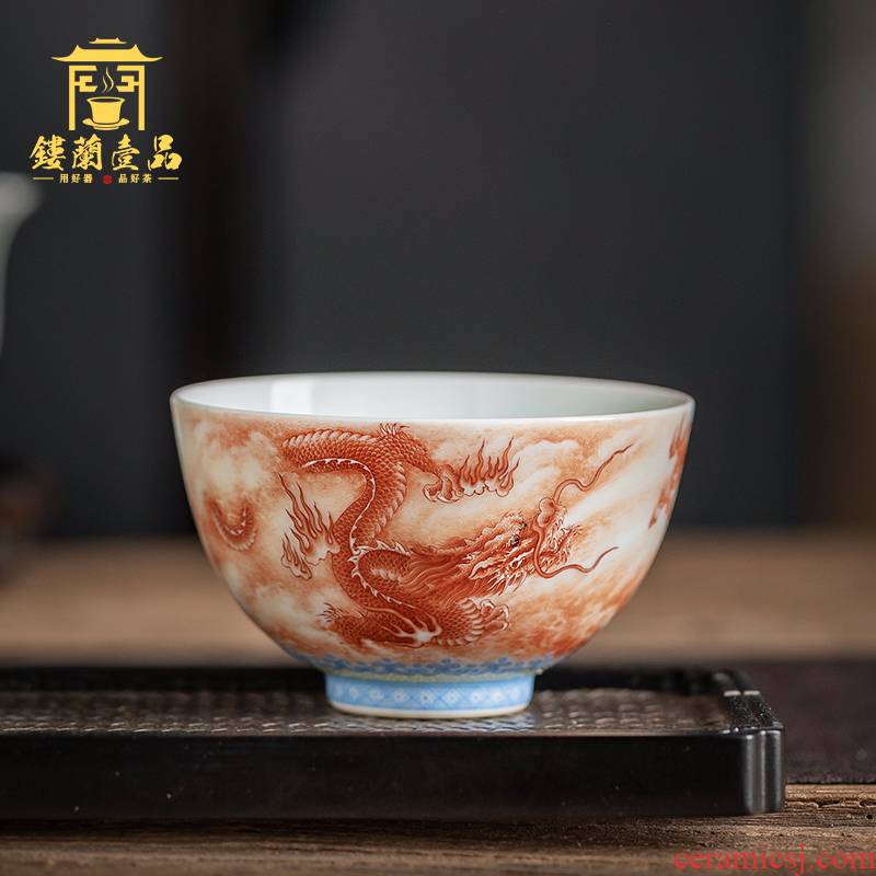 Jingdezhen ceramic hand - made pastel dragon in the day the master cup sample tea cup large single CPU kung fu tea cups