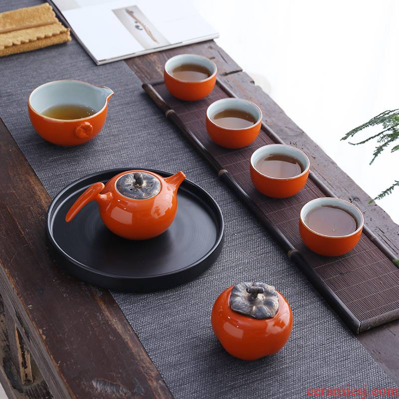 Dragon invertors ceramic kung fu tea set travel portable suit household contracted dry tea tray was small Japanese persimmon persimmon