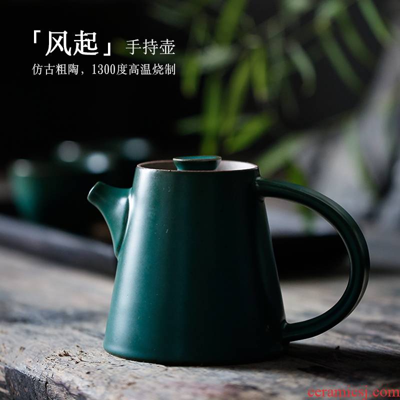 ShangYan archaize ceramic teapot Japanese coarse pottery teapot single pot of kung fu tea family tea custom