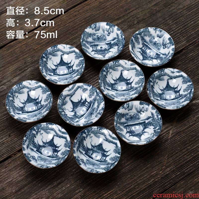 Blue and white porcelain ceramic cups kung fu small single CPU master cup tea sets tea cups at upstream bowl tea cup