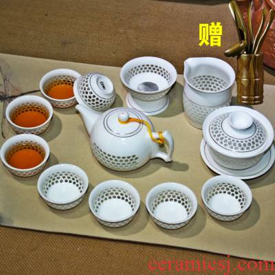 Jasmine tea sets, I and contracted household jingdezhen tea set ceramic teapot teacup of a complete set of kung fu tea tray