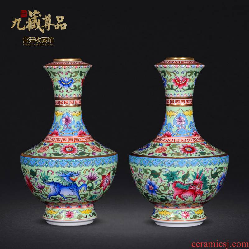Jingdezhen ceramics antique hand - made the see colour green kirin enamel vase sitting room porch handicraft furnishing articles