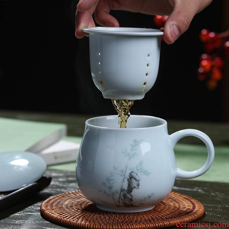 Catalpa xin jingdezhen ceramic cups with cover filter cup household drinking cup celadon lovely office gift mugs
