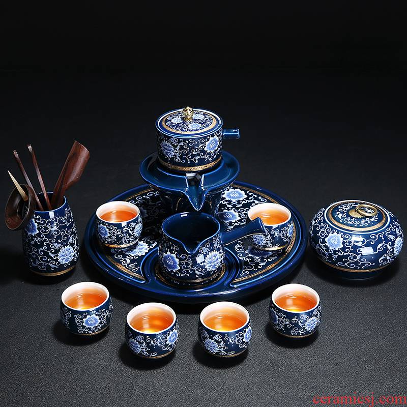 Manual tasted silver gilding of blue and white porcelain tea sets the ideas of a complete set of kung fu tea set ceramic teapot is for lazy people