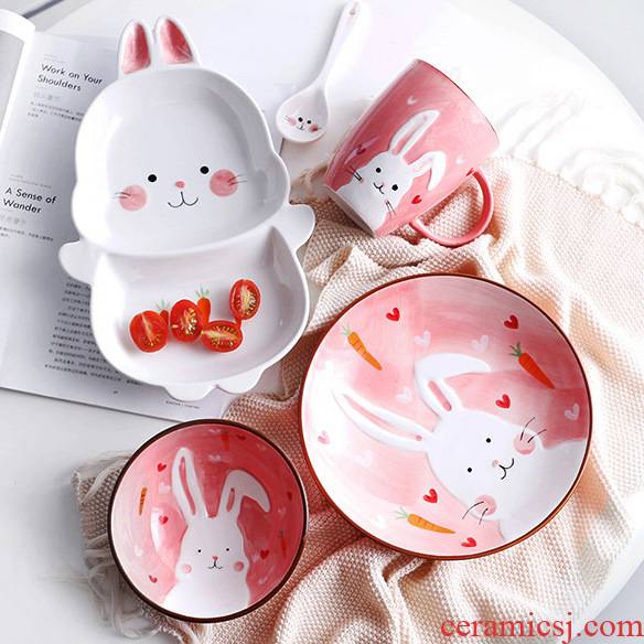 Love graces and lovely cartoon design hand - made ceramic tableware suit children to use spoon, particulary if plate