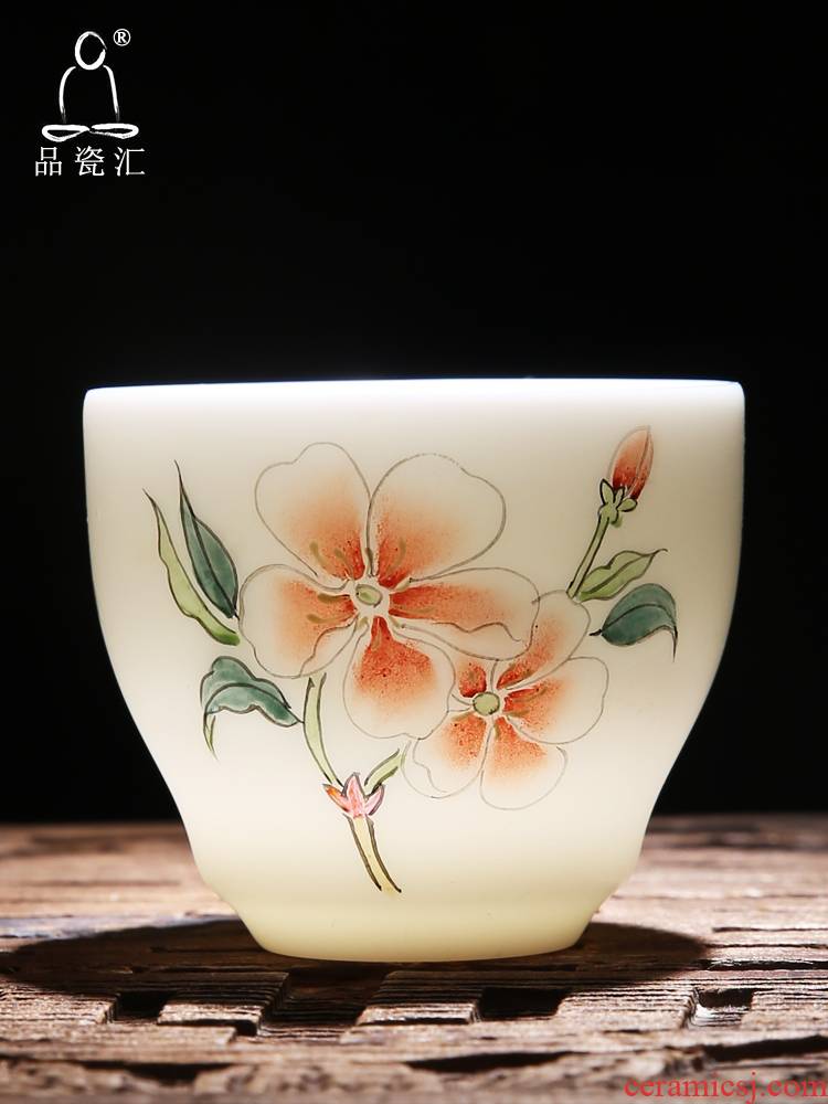 The Product porcelain sink white porcelain cup sample tea cup master cup hand - made flowers single CPU kung fu tea set suet jade ceramic household