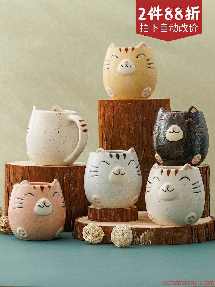 Japanese coarse ceramic keller cup home import cat is hand - made cup coffee cup couples children ceramic cups of water