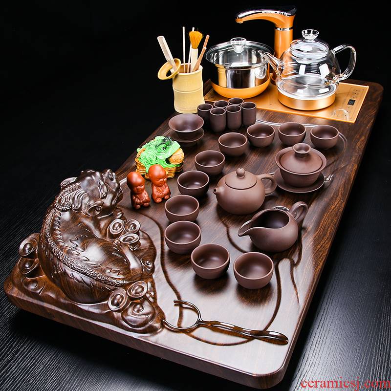 VSHOW automatic ceramic tea set kung fu contracted use ltd. automatic tea table of a complete set of solid wood tea tray