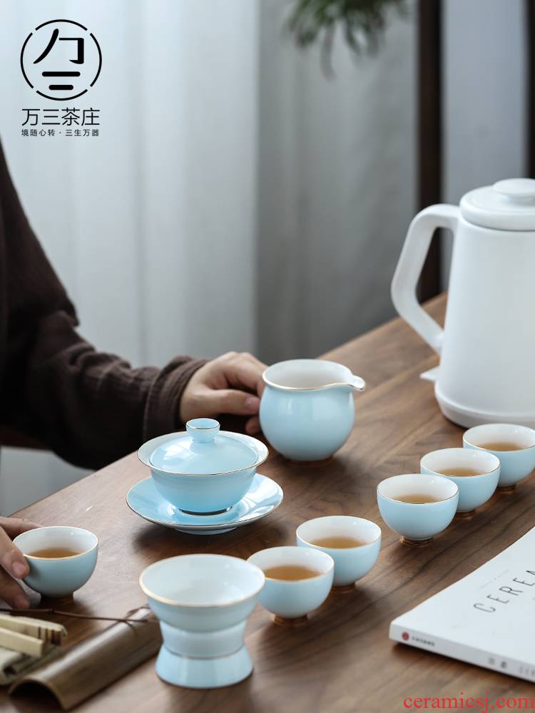 Three thousand Japanese tea set ceramic tea village household kung fu tea cups contracted a small set of tureen tea