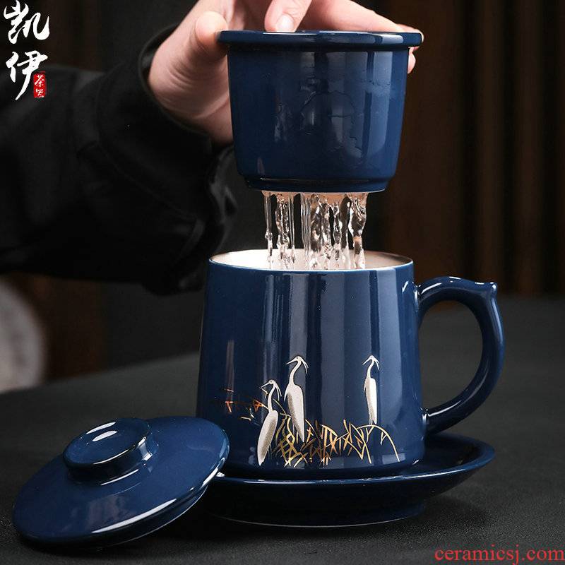 Ji 999 office blue Bai Luliu silver cups of tea silver cups of jingdezhen ceramic cup to ultimately responds a cup of tea cups