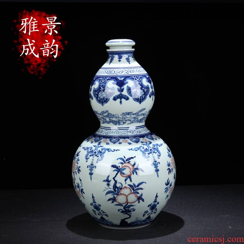 Jingdezhen ceramic youligong bottle gourd bottle home sitting room porch of blue and white porcelain vase decoration furnishing articles