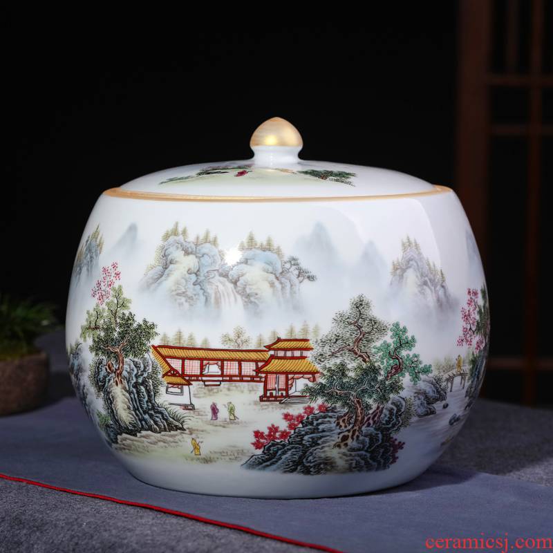 Jingdezhen ceramic barrel ricer box 10 jins 20 jins to household with cover storage tank moistureproof insect - resistant seal caddy fixings