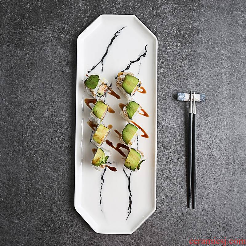 Japanese irregular marble rectangle sushi plate tray was western - style food dish hotel restaurant tableware ceramic plates