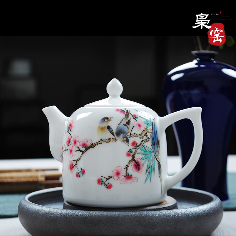Jingdezhen hand - made powder enamel kung fu tea, black tea ceramic filter single pot of tea antique teapot by hand