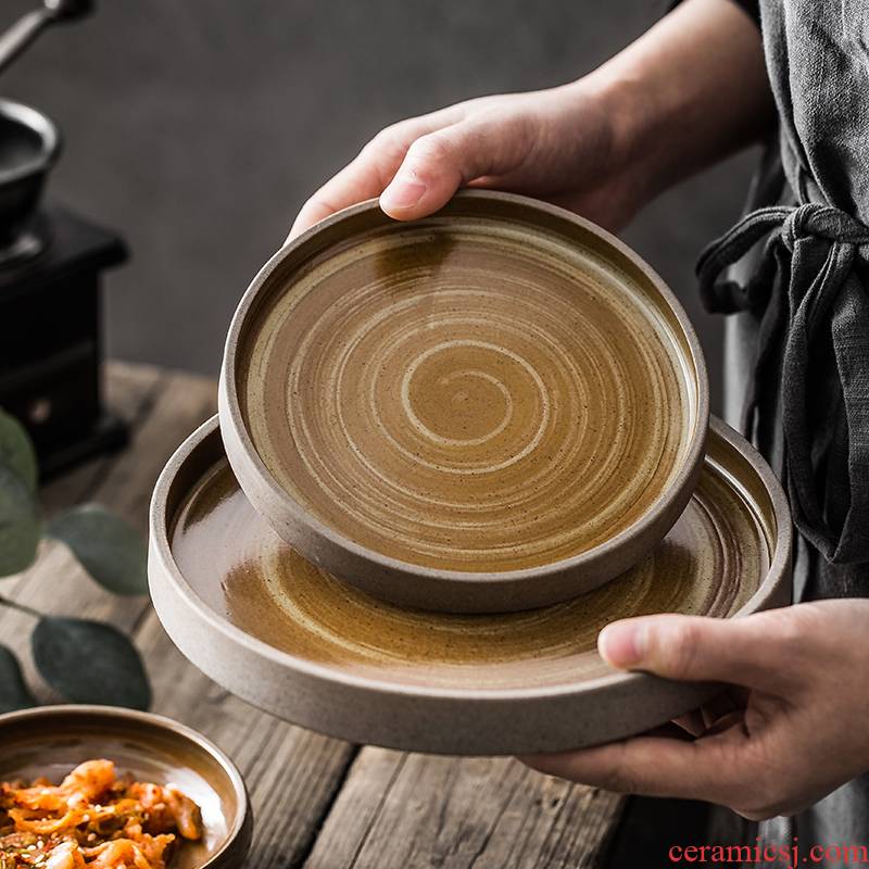 Japanese coarse ceramic tableware ceramics creative vintage home newest flat plates move dessert pastries compote salad plates