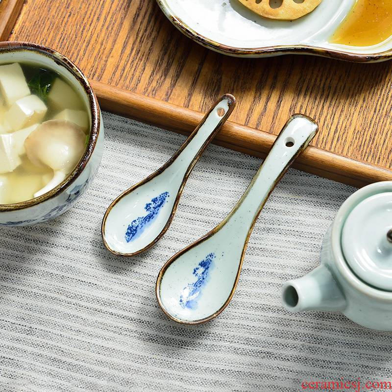 Three points elegant Chinese blue and white ceramic tableware spoon, soup spoon ladle small spoon, household tableware ultimately responds soup spoon