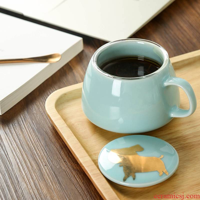 Longquan celadon ceramic tea cup tea set with glass bladder bronzing porcelain mugs household gift coffee cup