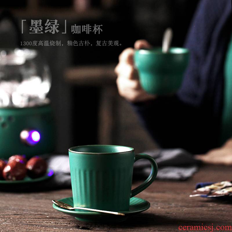 ShangYan Japanese retro coffee cup creative afternoon tea cup dish spoon suit household ceramics glass tea cup