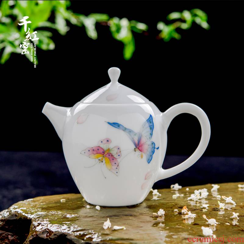 Thousand red up liling porcelain ceramic kung fu tea pot small single pot of household pure hand draw colorful teapot white porcelain glaze