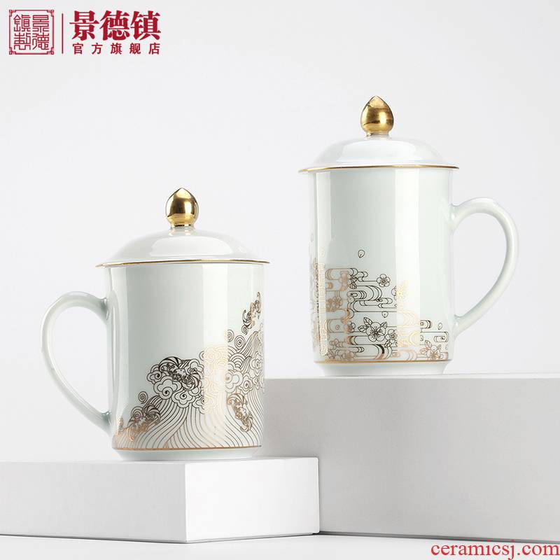 Jingdezhen flagship store ceramic paint office meeting drinking cup with cover business mark cup with gift cups