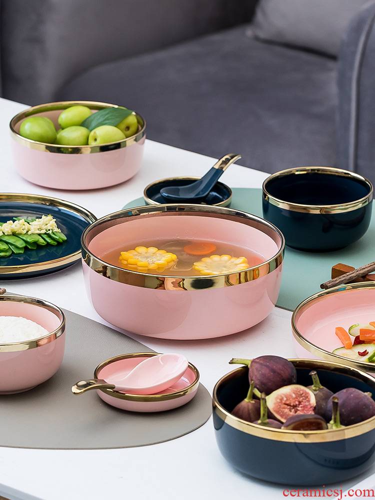 Dishes suit one household food ceramic bowl dish bowl chopsticks single a delicate originality Nordic light much tableware