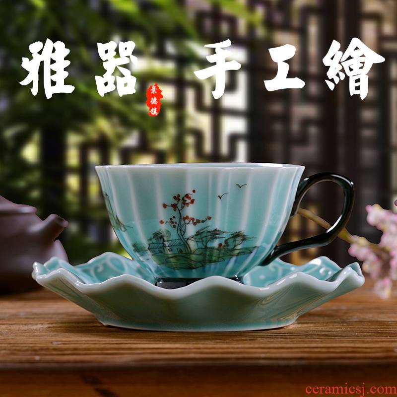 Jingdezhen hand - made ceramic European - style coffee cups and saucers picking suits for the present household ceramics English - style afternoon tea cup