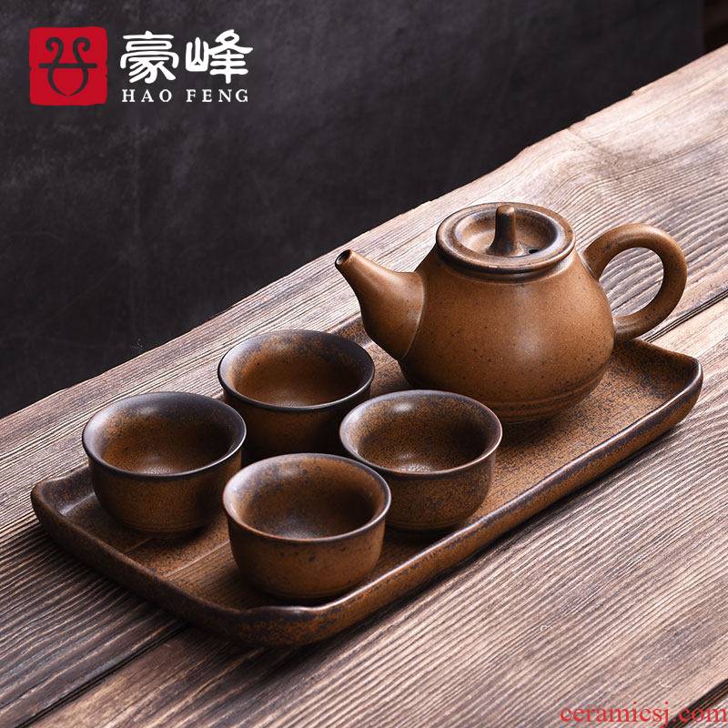 HaoFeng imitation rust glaze ceramic kung fu tea set the teapot teacup tea pot a pot of four travel office