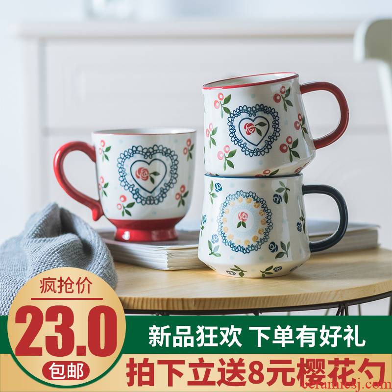Hand - made cherry restoring ancient ways of household ceramic keller large capacity office coffee cup creative picking cups of milk tea cup