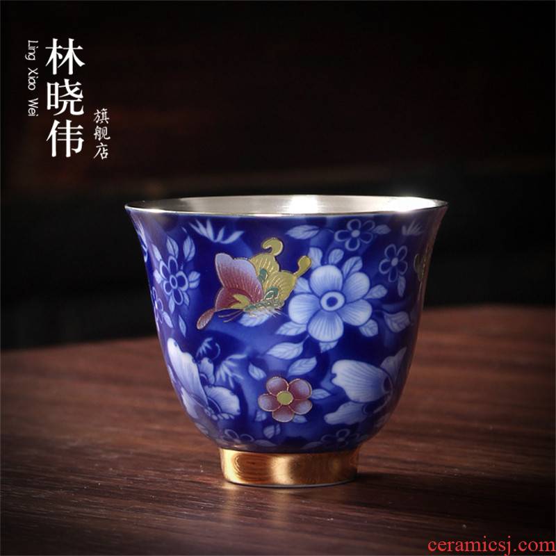 Coppering. As silver colored enamel sample tea cup master cup ceramic kung fu tea set single cup small jingdezhen blue and white porcelain tea cups lamp