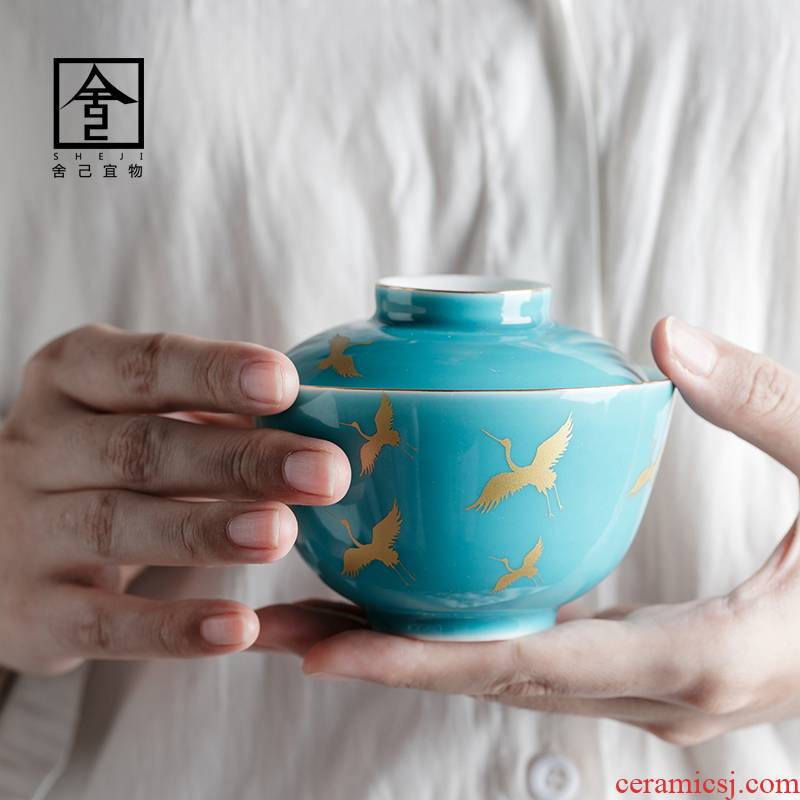 Hot stamping tureen single bowl suit kung fu tea set jingdezhen pure manual GaiWanCha cups of tea, tea