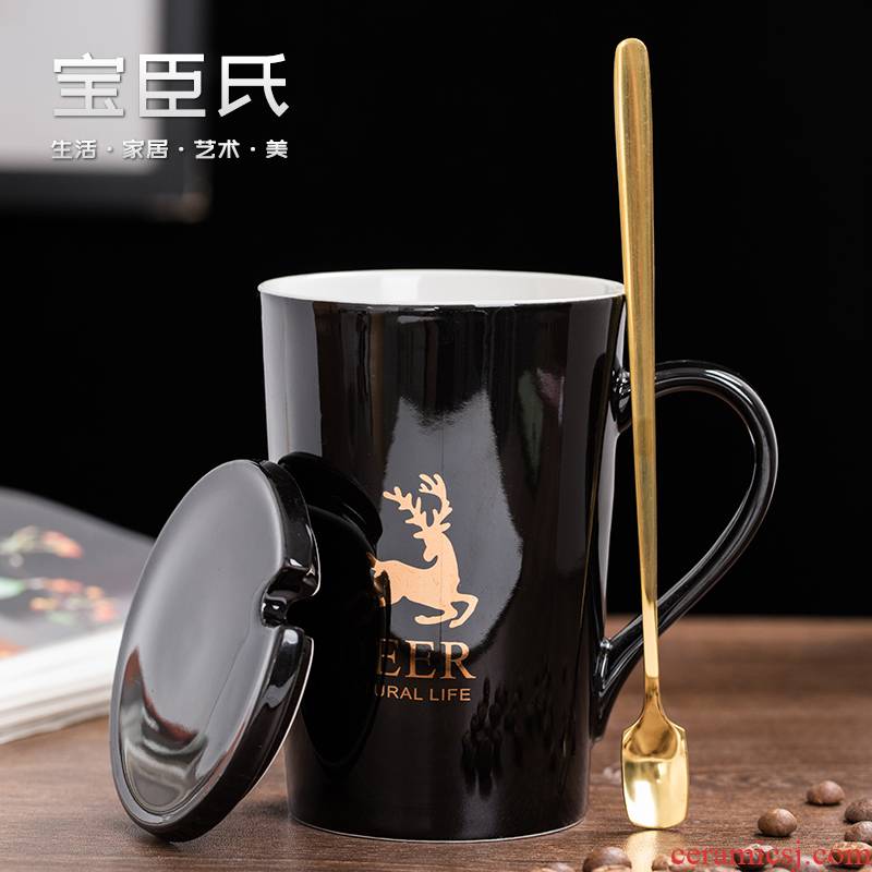 Cup of creative move trend ceramic keller with spoon, coffee Cup Cup men 's and women' s custom LOGO