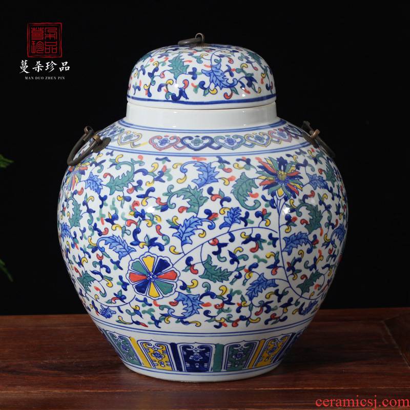 Jingdezhen colorful porcelain cover high - grade rich ancient frame cabinet display ancient ceramic pot sugar bowls porcelain jar