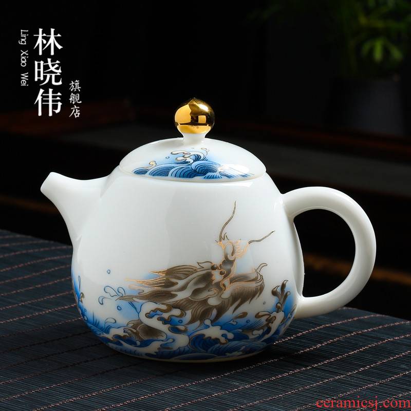 Paint ceramic teapot home beauty white porcelain small dragon sea teapot large - sized filter single pot of kung fu tea set