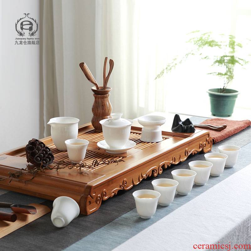 DH kung fu tea set suit household contracted tureen ceramic cups of jingdezhen tea service office cup