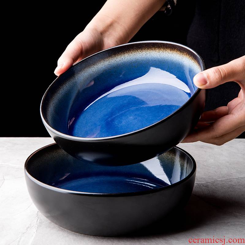 Creative Nordic ins blue food bowl of household retro 7 inch ceramic rainbow such use European simple fruit salad bowl