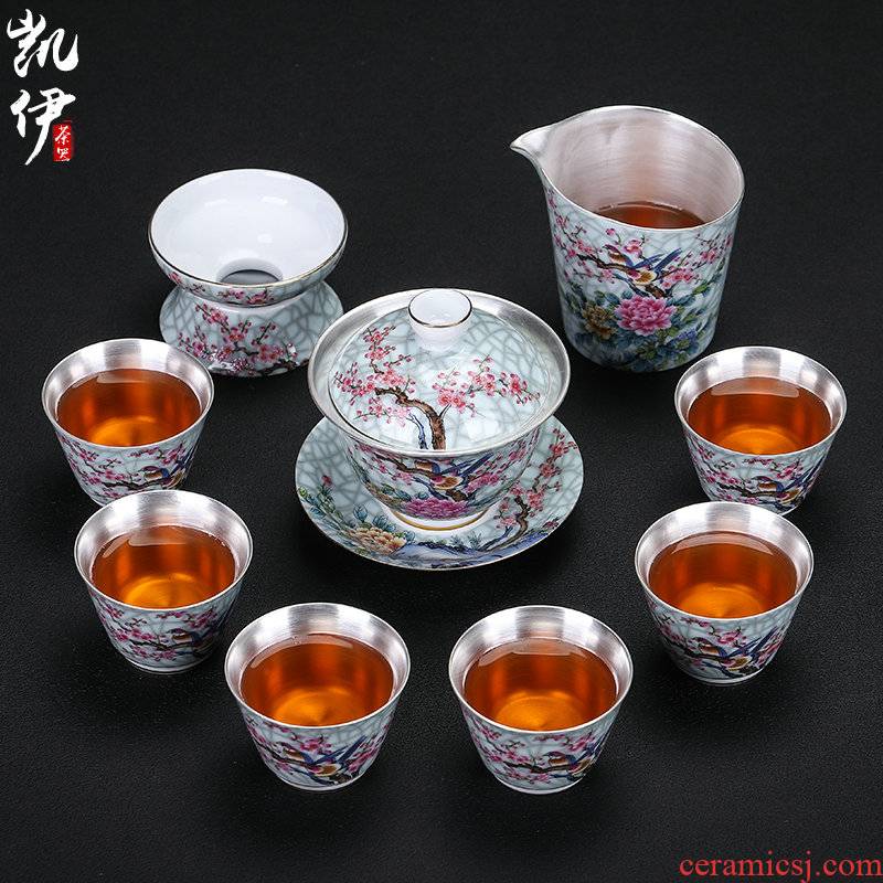 Beaming coppering. As silver colored enamel kung fu tea sets jingdezhen ceramic silver tureen tea cup tea set